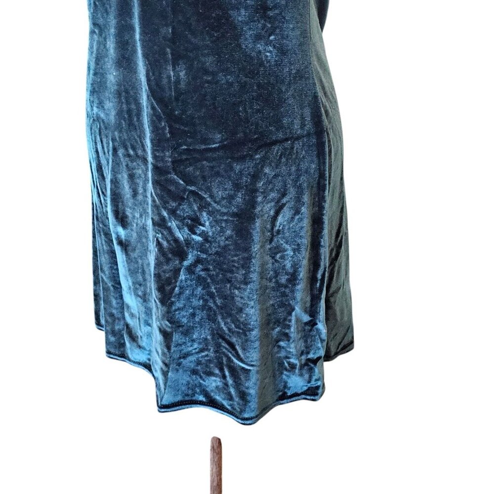90s Womens Medium‎ Velvet Halter Mini Dress Dark Green Stretchy Party Formal - Picture 4 of 10
